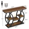 A diagram showing the dimensions of a console table, with a silhouette of a person for scale. Voir les images du produit