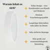 Marketing image with text highlighting product benefits and a partial view of a white lamp. Produktbild-Vorschau