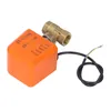 An electrically actuated brass ball valve with an orange actuator housing. Produktbild-Vorschau