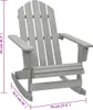 A grey wooden Adirondack rocking chair with dimensions indicated by purple lines and text. Podgląd zdjęcia produktu