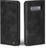 A black flip cover phone case for a Samsung Galaxy S10+ is shown from two angles. Produktbild-Vorschau