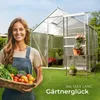A woman holds a basket of fresh vegetables in front of a greenhouse. Náhled obrázku produktu