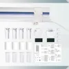 A flat lay of a window blind and its accessories, including mounting hardware and instructions. Produktbild-Vorschau