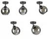 A collage of five images showing a single black ceiling light with a smoked glass globe from different angles. Produktbild-Vorschau