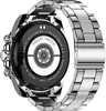 Close-up view of the back of a smartwatch with a metal band. Náhled obrázku produktu