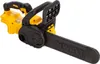 A yellow and black DeWalt cordless chainsaw is shown against a white background. Voir les images du produit