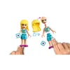 A LEGO Friends Stephanie figure is shown being assembled, with its hair and torso detached. Podgląd zdjęcia produktu