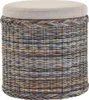 A round woven storage ottoman with a padded lid. Podgląd zdjęcia produktu