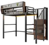 Łóżko piętrowe 90 x 200 cm, metalowe z listwą LED i półką Podgląd zdjęcia produktu 8