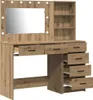 A makeup vanity with a mirror and shelves, presented against a white background. Voir les images du produit