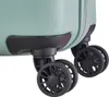A close-up view of the bottom of a green suitcase, showing its black wheels and protective casing. Náhľad obrázku produktu