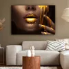 MuchoWow® - Obraz na płótnie - Gold - Woman - Colour - Lips Podgląd zdjęcia produktu 5