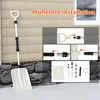 A snow shovel is shown leaning against a wall, with inset images demonstrating its assembly. Produktbild-Vorschau