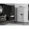 A modern bathroom with a black bathtub and a walk-in shower. Produktbild-Vorschau