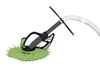 A pool cleaner with a green disc and a gray body, connected to a white hose, is shown against a white background. Produktbild-Vorschau