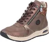 A single brown high-top sneaker with leopard print accents and a zipper closure is shown against a white background. Produktbild-Vorschau