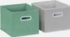 Two fabric storage boxes, one green and one gray, are shown side-by-side against a white background. Produktbild-Vorschau