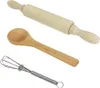 A collection of kitchen utensils for children, including a rolling pin, a wooden spoon, and a whisk, arranged against a white background. Voir les images du produit