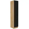 A tall, narrow cabinet with a two-tone design, featuring a wood-grain finish on the left side and a solid black finish on the right. It has two black handles. Náhled obrázku produktu