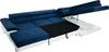 A sectional sofa is shown from a slightly elevated, diagonal angle against a white background. The sofa is blue and white with a black section that appears to be a storage compartment or part of a pull-out bed. One section of the sofa is extended, revealin Náhľad obrázku produktu
