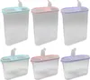 Six transparent storage containers with colored lids are arranged in two rows. Produktbild-Vorschau
