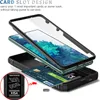 A disassembled phone case with a phone and a credit card, illustrating the card slot feature. Produktbild-Vorschau