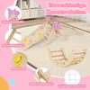 A collection of wooden climbing toys for children, including a climbing triangle with a slide, a climbing arch, and a net, set up on a light-colored rug in a room with a bookshelf in the background. Voir les images du produit