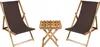 Two brown deck chairs and a wooden side table are shown against a white background. Produktbild-Vorschau