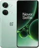 A light green OnePlus Nord 3 5G smartphone is shown from the front and back, with the screen displaying the "Never Settle" slogan and abstract green graphics. Produktbild-Vorschau