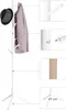 A white coat rack with a hat and jacket on it, shown with close-up detail shots of its components. Produktbild-Vorschau