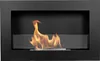 A close-up view of a black, wall-mounted bioethanol fireplace with a flame burning behind a glass panel. Anteprima dell’immagine prodotto