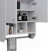 A white bathroom cabinet with various toiletries and accessories displayed on its shelves. Produktbild-Vorschau