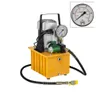 A yellow electric hydraulic pump with a pressure gauge and hose, set against a white background. Podgląd zdjęcia produktu
