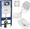 A collection of bathroom fixtures and components, including a concealed cistern, flush plate, toilet seat, and toilet bowl, arranged on a white background. Náhľad obrázku produktu