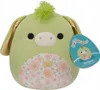 A light green plush toy with a floral pattern on its belly, with a tag attached. Produktbild-Vorschau