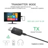 Diagram showing a TV connected to a Bluetooth transmitter in transmitter mode. Produktbild-Vorschau