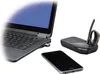 A laptop, a smartphone, and a Bluetooth headset are arranged on a white background. Produktbild-Vorschau