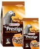 Two bags of bird food, one larger than the other, are shown against a light brown and white background. The bags feature an image of an African Grey parrot and the product name. Produktbild-Vorschau