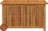 A wooden storage chest with a slatted front and lid, and a wheel on the left side. Náhled obrázku produktu