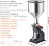 A product shot of a manual paste and liquid filling machine with specifications listed next to it. Voir les images du produit