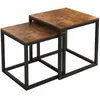 Two nesting tables with wooden tops and black metal frames are shown against a white background. Podgląd zdjęcia produktu