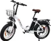 A white electric bicycle with fat tires and a basket is shown against a white background. Produktbild-Vorschau