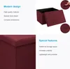 A collage of images showing a red storage ottoman and text describing its features. Náhled obrázku produktu