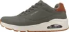 A side view of a single gray Skechers sneaker with brown accents. Voir les images du produit