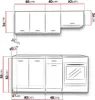 A diagram showing the dimensions and layout of a modular kitchen unit. Produktbild-Vorschau