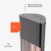 Close-up of a black outdoor heater with water droplets on its surface, indicating weather resistance. An orange square with 'IP 44' is on the left, and text about weather protection is at the top. Produktbild-Vorschau