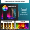 A close-up marketing image of an electric fireplace, showcasing its LED flame effects and color options. Produktbild-Vorschau