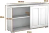 A white sideboard with dimensions indicated by measurement lines and text. Náhľad obrázku produktu
