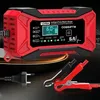 A red and black car battery charger with a digital display and various icons. Produktbild-Vorschau