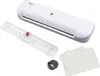 A white laminator and accessories are laid out on a white background. Produktbild-Vorschau